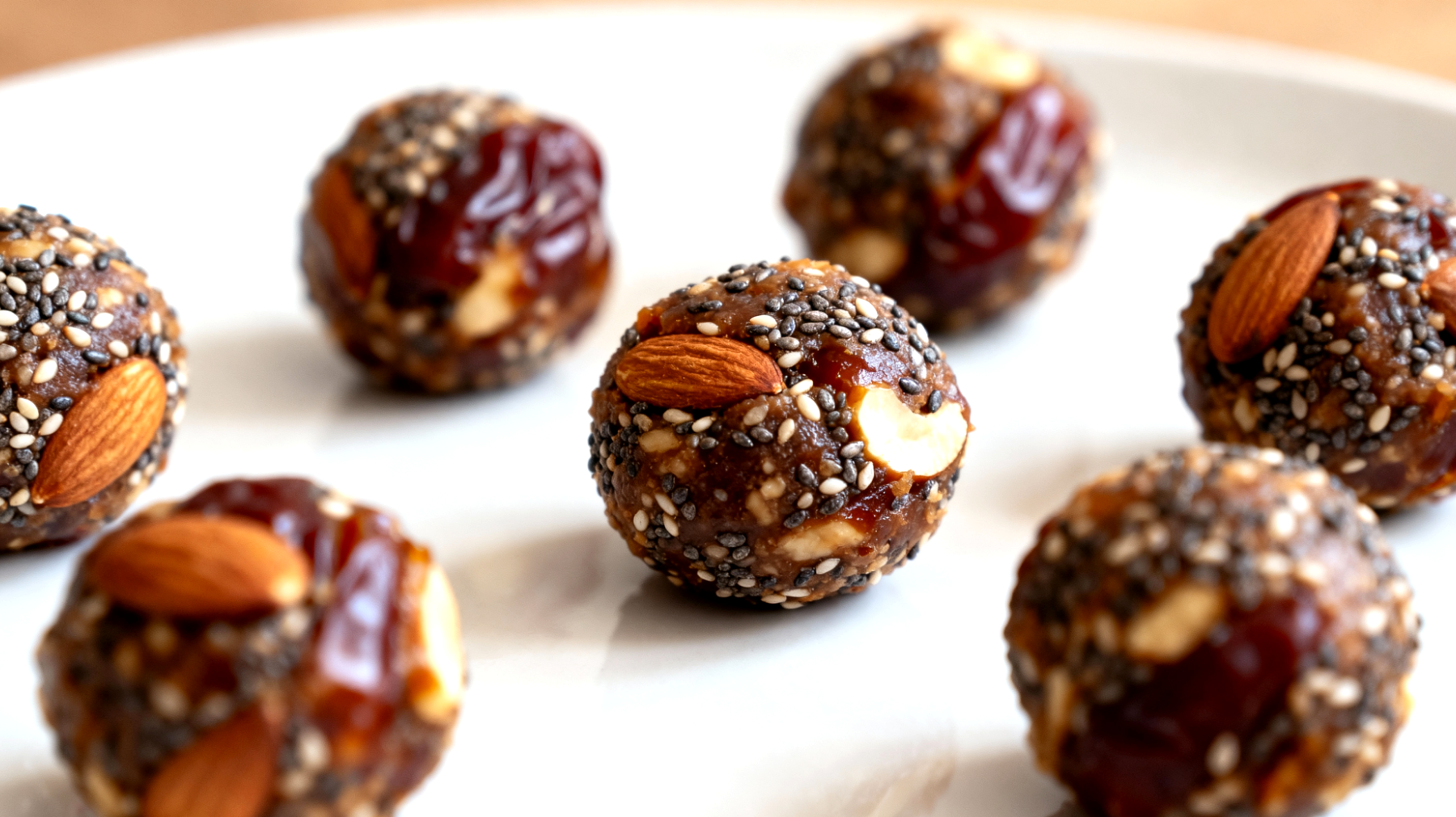 Energy balls con datteri, mandorle e semi di chia"
