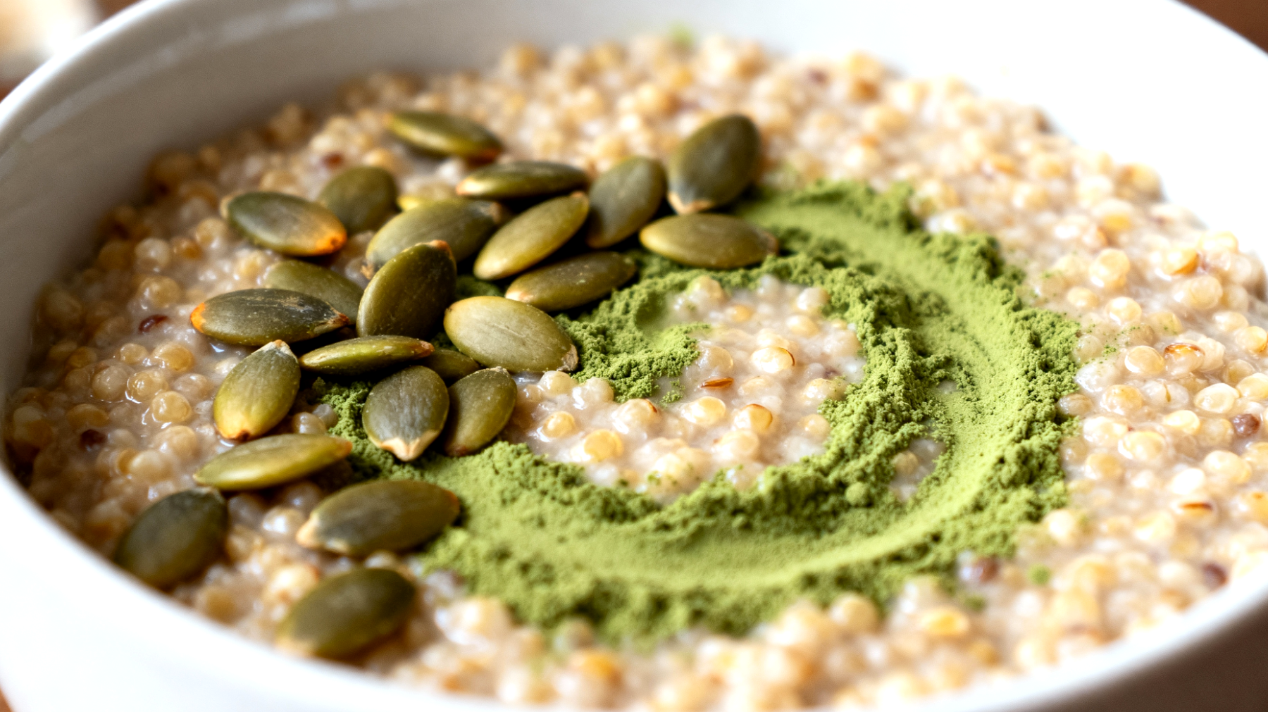 Porridge di quinoa con semi di zucca e spirulina"