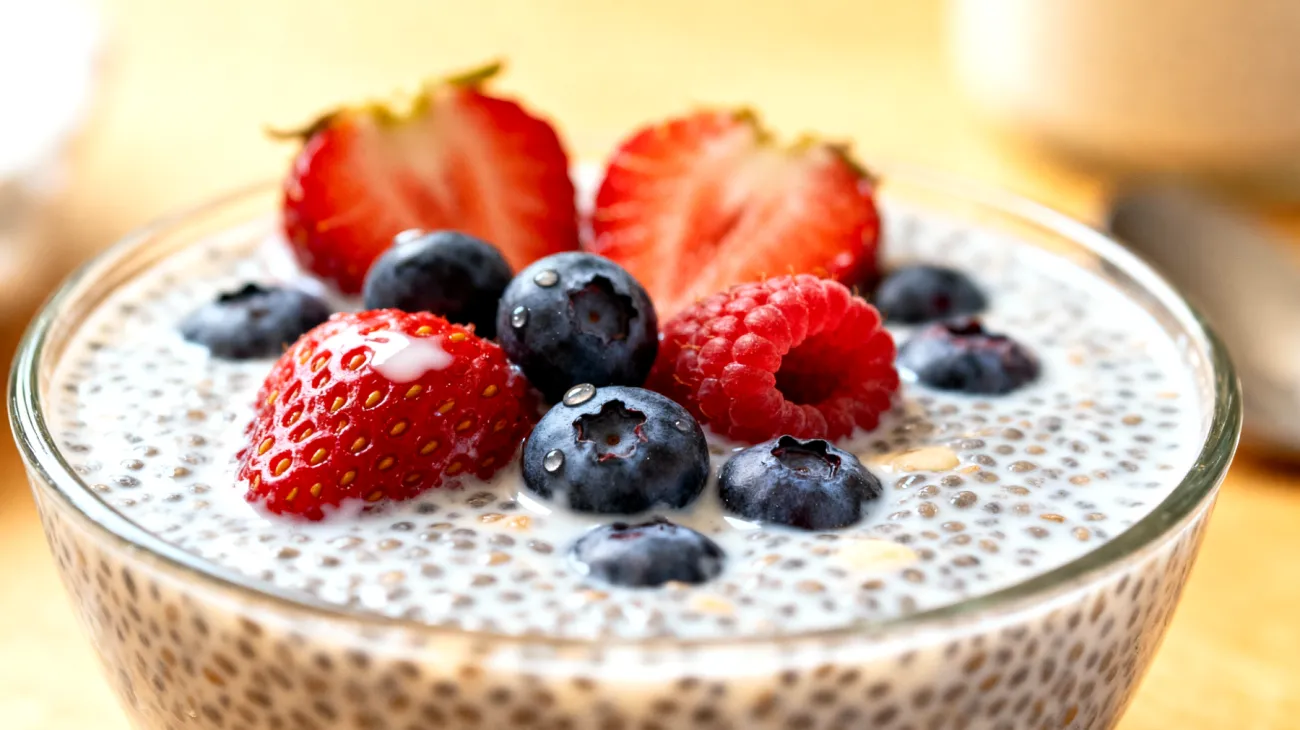 Pudding di semi di chia con latte di mandorla e frutti di bosco"