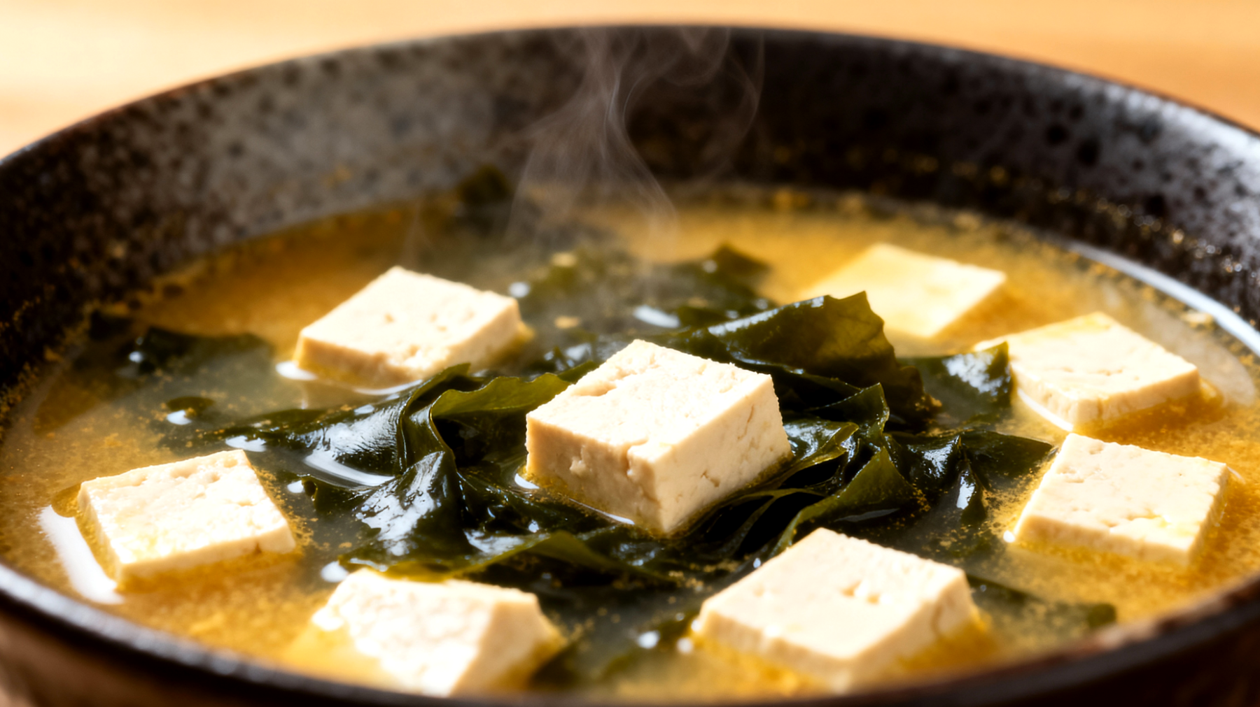 Zuppa di miso con alghe wakame e tofu"